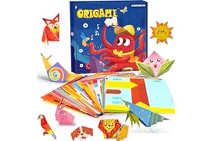 108 Sheets Colorful Pattern Kids Origami Set - Easy-Fold Handcraft Supplies for Beginners, with 1 Instruction Book (54 Pairs 