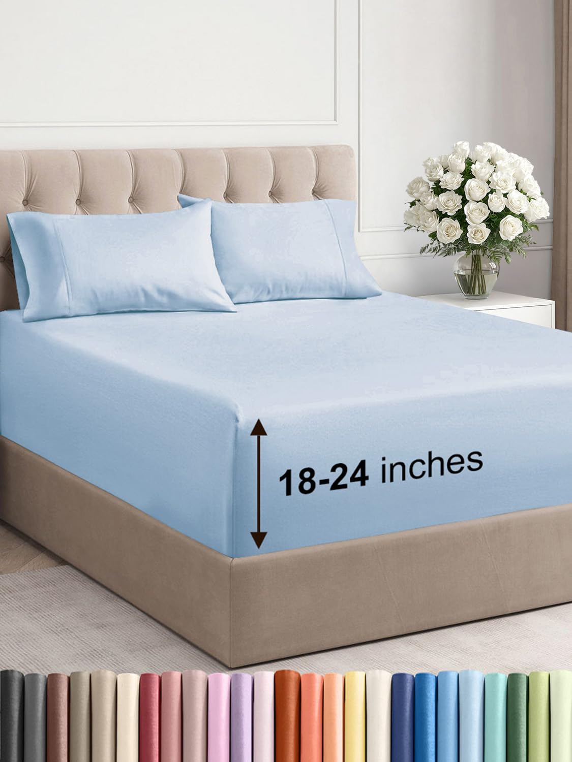 Photo 1 of Extra Deep Pocket King Sheets - 4 Piece Breathable & Cooling Bed Sheets - Hotel Luxury Bed Sheet Set - Soft, Wrinkle Free & Comfy - Easily Fits Extra Deep Mattresses - Deep Pocket Sky Blue Sheets Set