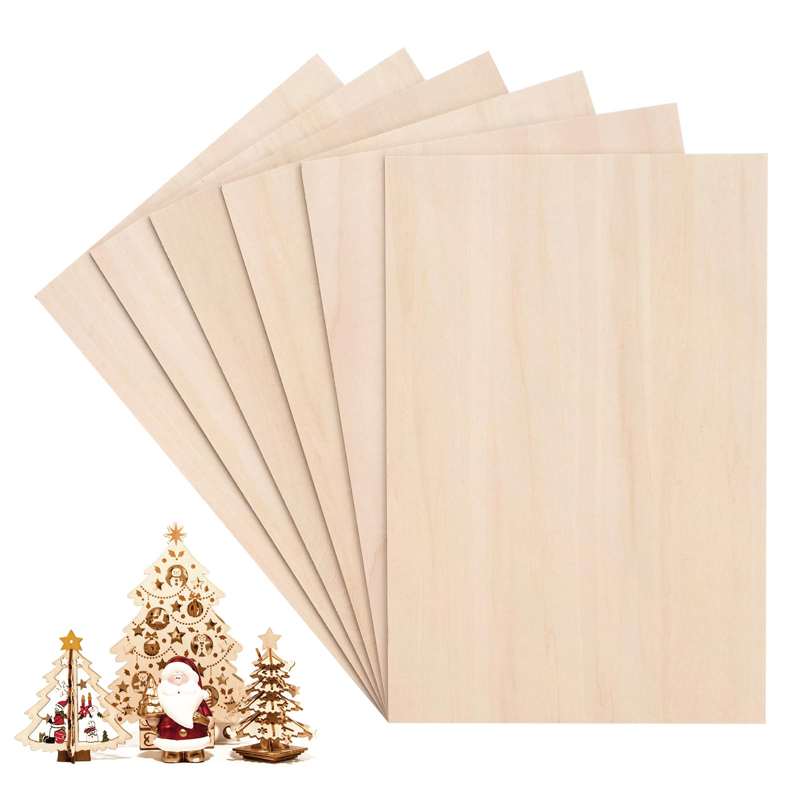 Basswood Plywood Sheets 3mm 1/8x 12x8 inch Craft Wood Sheets, 6 Pack Unfinished Thin Wood Pieces for Laser Cutting Engraving Wood Burning, Wood Boards Wood Blanks for Cricut Maker Pyrography