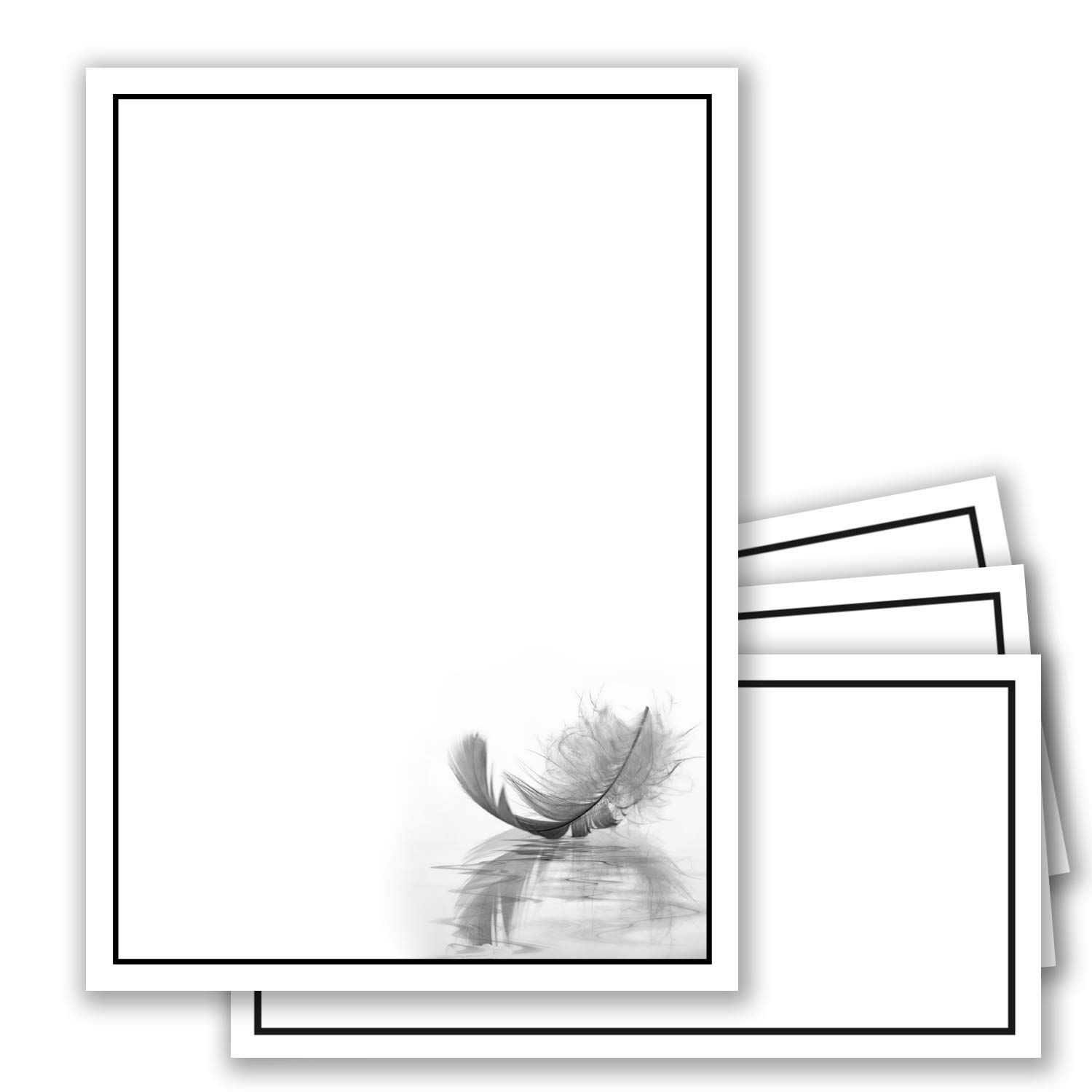 Mourning papers by GUSTAV NEUSER 50 x set of mourning paper DIN A4 + mourning envelopes DIN long motif black mourning frame with feather 22 x 11 cm printable condolence set for thanksgiving mourning