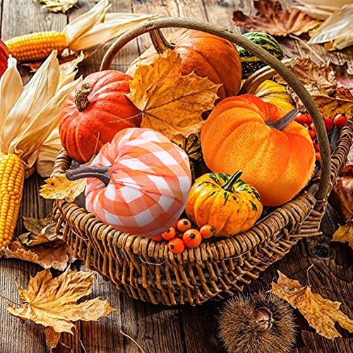 HiPatio Artificial Pumpkins, 8 Pcs Fake Pumpkins Faux Harvest Pumpkins for Thanksgiving Party Halloween Holiday Decorations