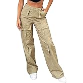 Justalwart Women's Low Waist Cargo Pants Baggy Jeans Wide Leg Casual Trendy Streetwear Grunge Emo Clothes