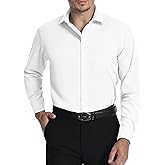 LUPURTY Dress Shirts for Men Long Sleeve Regular Fit Button Down Shirt Stretch Wrinkle Free Business Formal