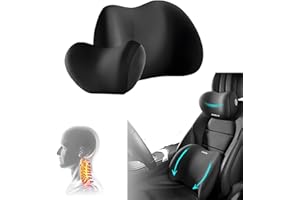HISKI Car Headrest & Lumbar Support Cushion, Upgrade Ergonomic Car Seat Headrest & Lumbar Cushion with Adjustable Strap Car Head Rest and Lumbar Pillow Set for Neck Back Pain Relief (Black)