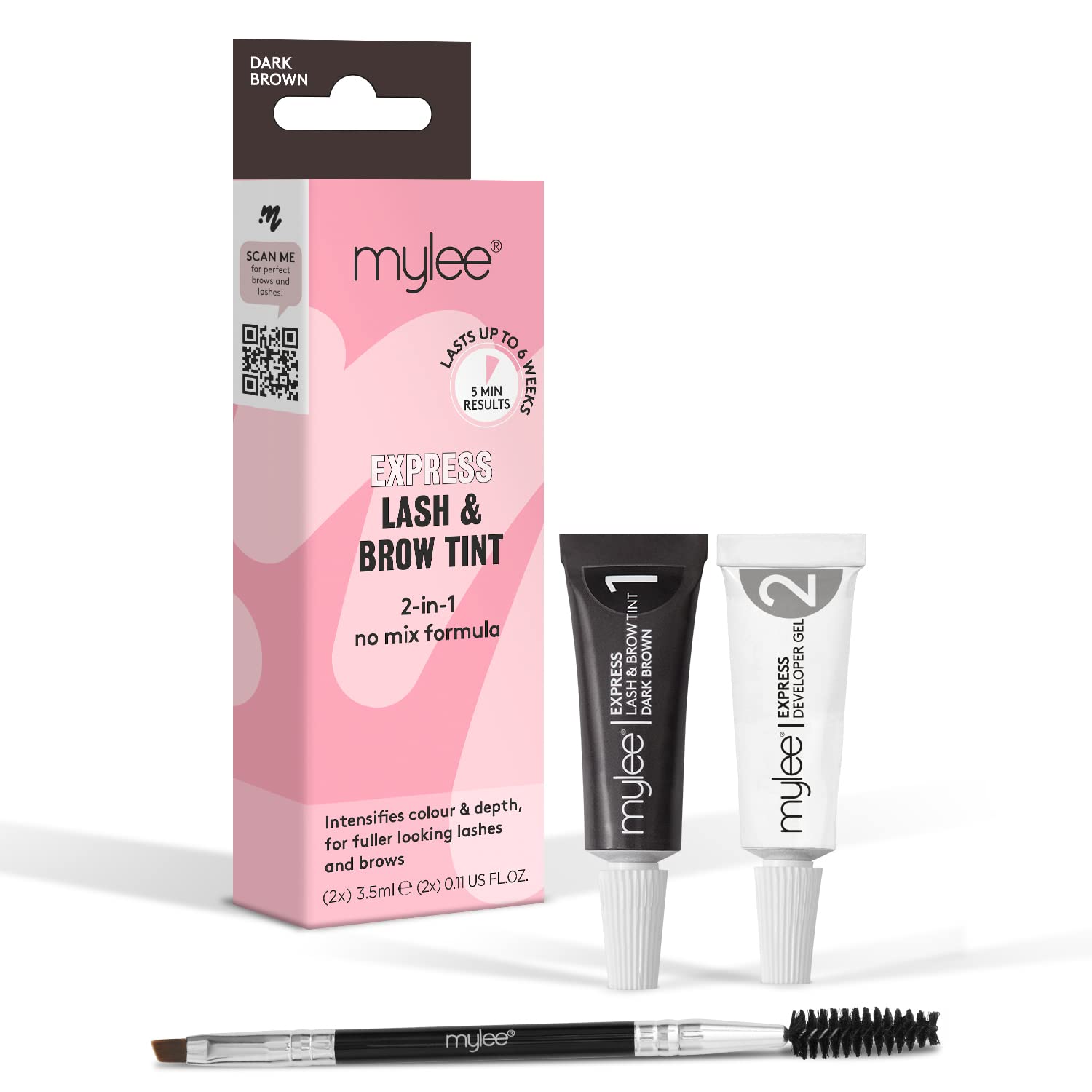 Mylee Express Lash & Brow Kit – 2 in 1 No Mix Formula, Tint + Developer Gel + Double Sided Brush, Professional Eyelash & Eyebrow Dye Tinting, Long Lasting, Semi-Permanent, Fast & Easy (Dark Brown) — image 1