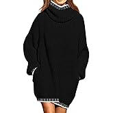 Pink Queen Women's Oversized Turtleneck Sweater Dress 2025 Casual Loose Long Sleeve Fall Winter Knit Mini Dress with Pockets