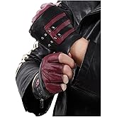 FIORETTO Mens Genuine Leather Fingerless Gloves Unlined Half Finger Punk Gloves for Driving Cycling Motorcycle M200801