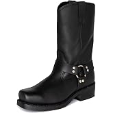 xnwchalty Motorcycle Boots Men Harness Straps Mid Calf Pull On Boots for Men Pu Leather Men's Western Boots