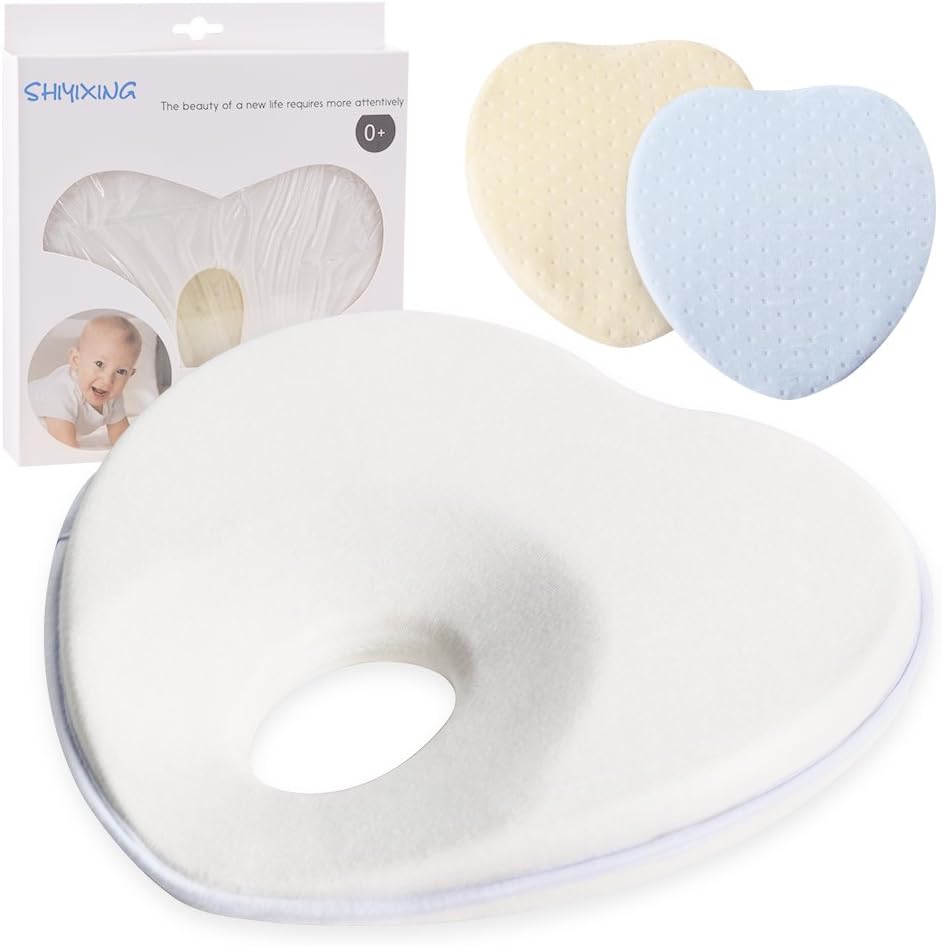 Baby Pillow for Prevention and Correction of Flat Head Syndrome- 2 Velvet Pillowcases，Prevent Plagiocephaly for Infants（Heart-shaped gift.）