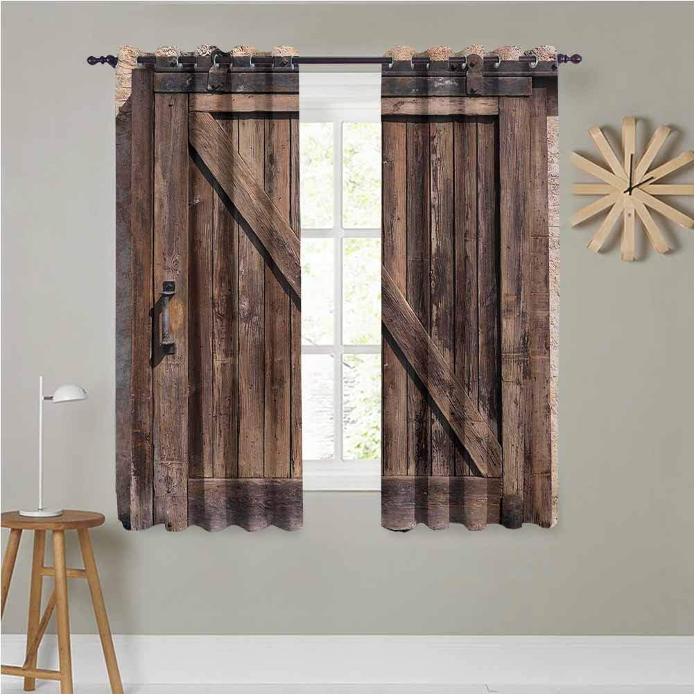 Rustic Grommet Curtains 72x63 INCH Aged Wooden Sliding Barn