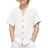 Arshiner Boys Short Sleeve Button Down Shirt Texture Summer Beach Vacation Shirt 4-12 Years