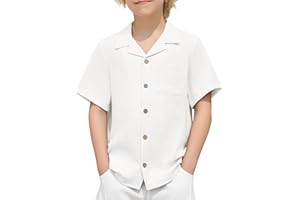 Arshiner Boys Casual Button Down Shirts Short Sleeve Textured Summer Beach Shirt with Pocket