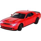 YMHAT Toy Cars 1/32 Dodge Challenger Die Cast Metal Toy Cars Hellcat Toy Car with Sound and Light Pull Back Hellcat Car for 3+ Year Old Boys and Kids