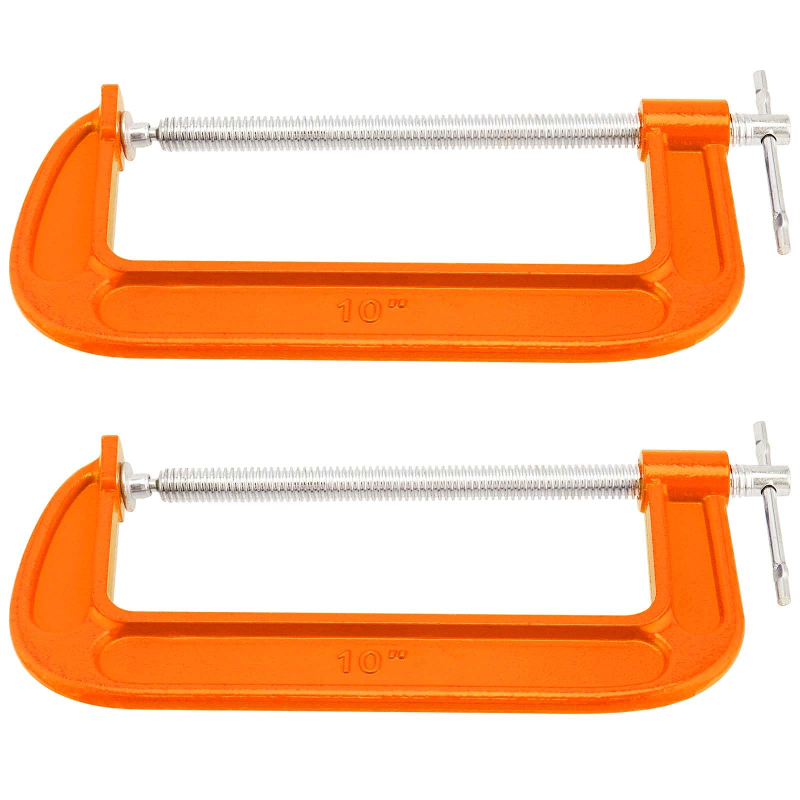 Photo 1 of MUKLEI 2 Packs 10 Inch C-Clamp, Malleable Iron C-Clamp, Heavy Duty C-Clamp for Woodworking, Metalworking, 8.7 Inches Max Jaw Opening, 3.7 Inches Throat Depth, Orange