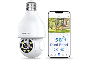 WESECUU Light Bulb Security Camera, 2.4G/5G WiFi Security Cameras Wireless Outdoor Indoor for Home Security, 2-Way Talk, Human Detection, Color Night Vision, Compatible with Alexa