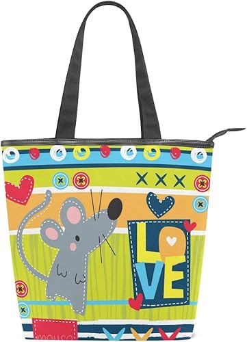 Amazon Vawa トートバッグ キャンバスバッグ かわいい 鼠柄 ネズミ ハンドバッグ レディース 大容量 2way サブバッグ 多機能バッグ 帆布 ファスナー付き Vawa トートバッグ