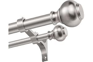 FUMLYATE 1 Inch Double Curtain Rods 72 to 144 Inches, Adjustable Telescoping Window Drapery Rod, Dual Heavy Duty Curtain Rods with Iron-Finials for Sliding Glass Door, Patio, Bedroom, Kitchen, Brushed Nickel