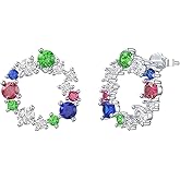 Bellitia Jewelry 925 Sterling Silver Stud Earrings for Women Girls Xmas Wreath Earrings Cute Holiday Earrings Shiny Cubic Zirconia Jewelry Gift