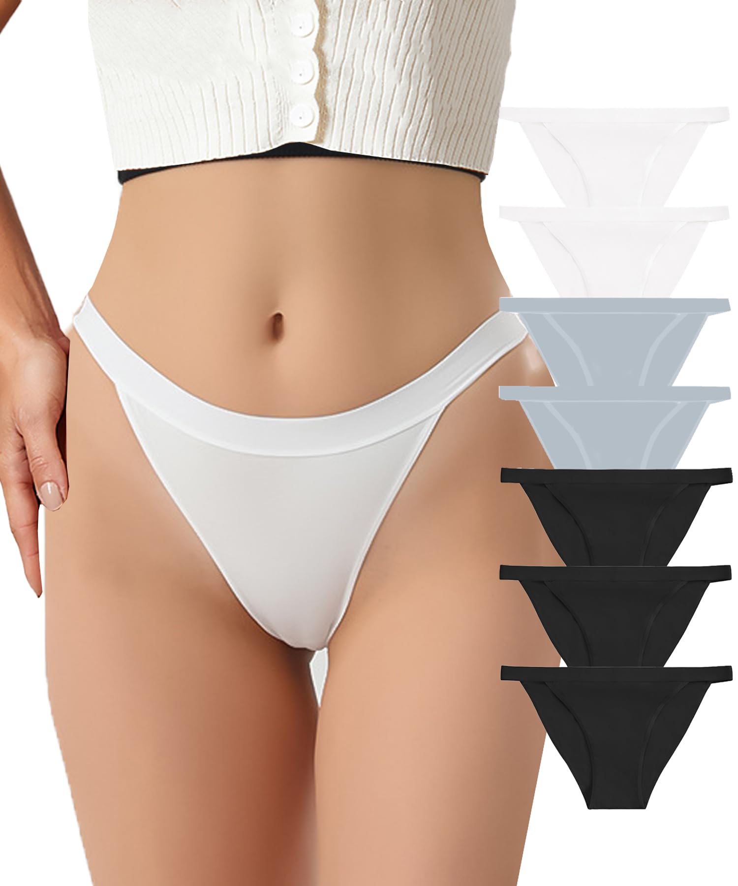 Photo 1 of abandi Women's Cotton Underwear High Cut String Bikini Panties Sexy Low Rise Hipster Cheeky Briefs Panty 7 Pack S-XL,Size L