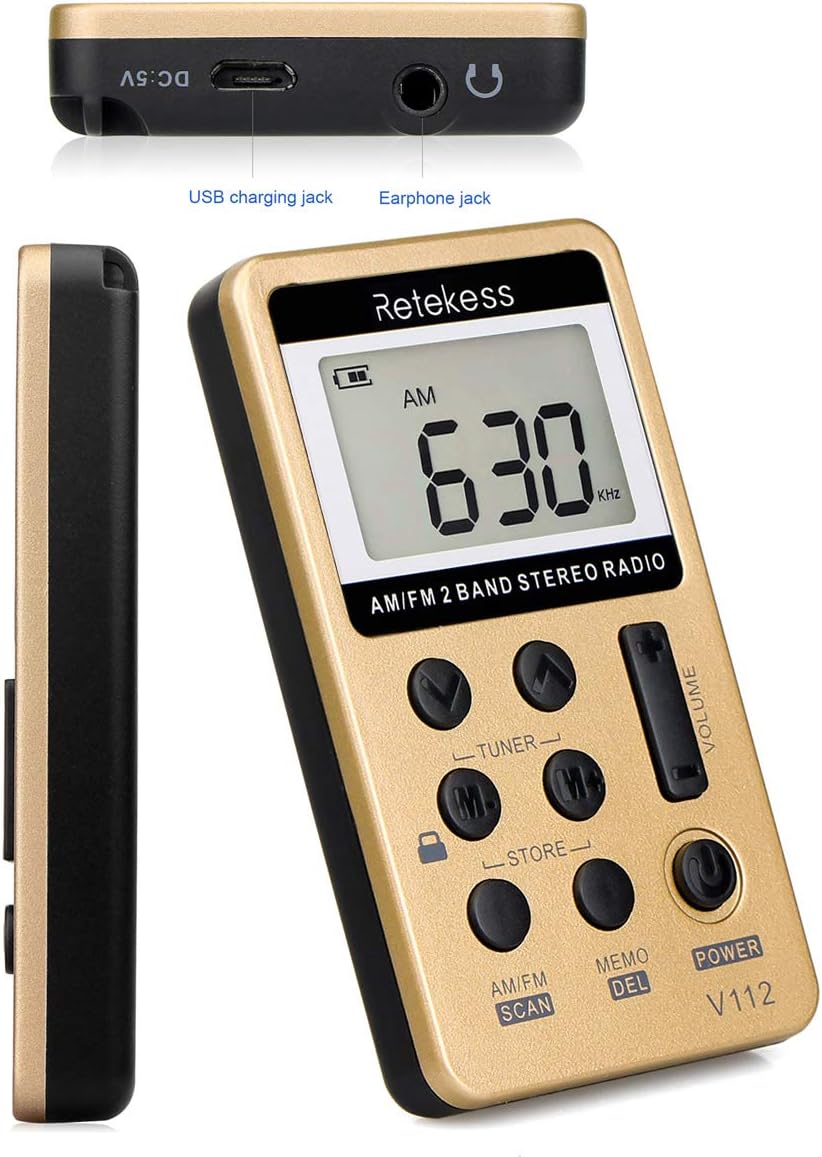 Retekess V112 Pocket Radio Headphones,Small Radio Portable,Rechargeable Battery,Sleep Timer, LCD,Lock Switch - Image 4