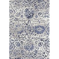 ADGO Ravenna Collection Modern Contemporary Floral Design Live Vivid Color Jute Backed Area Rugs Tall Pile Height Soft and Fluffy Indoor Floor Rug, Navy Blue Grey, 4