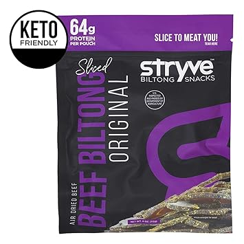 Stryve Biltong Healthy Keto Paleo Friendly Air Dried Beef Snacks 50 More Protein Than Beef Jerky Gluten Free Low Carb Sugar Free No