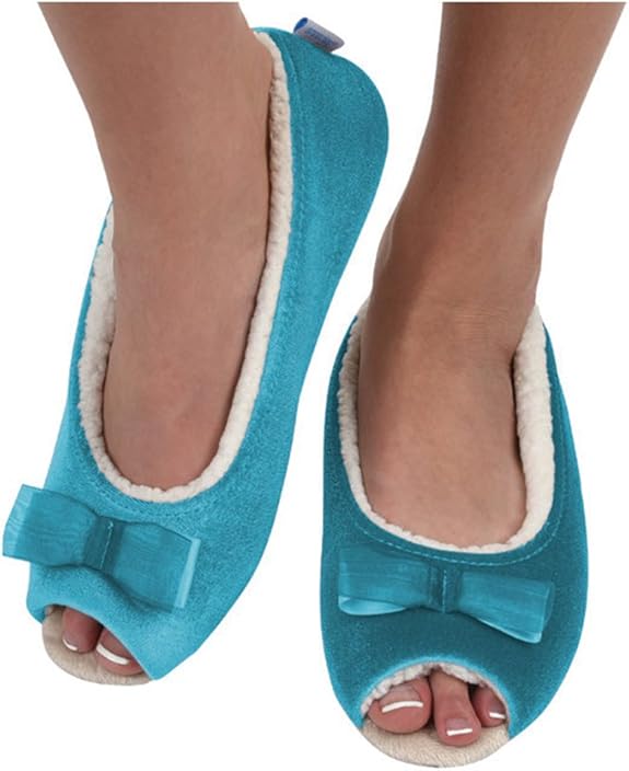 Snoozies Womens Peep Toe Ballerina Comfort Split Slipper