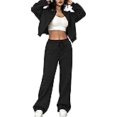 LovelyWholesale Women Sweatsuits 2 Piece Set Zip Up Sweatshirt and Wild Leg Sweatpants Set