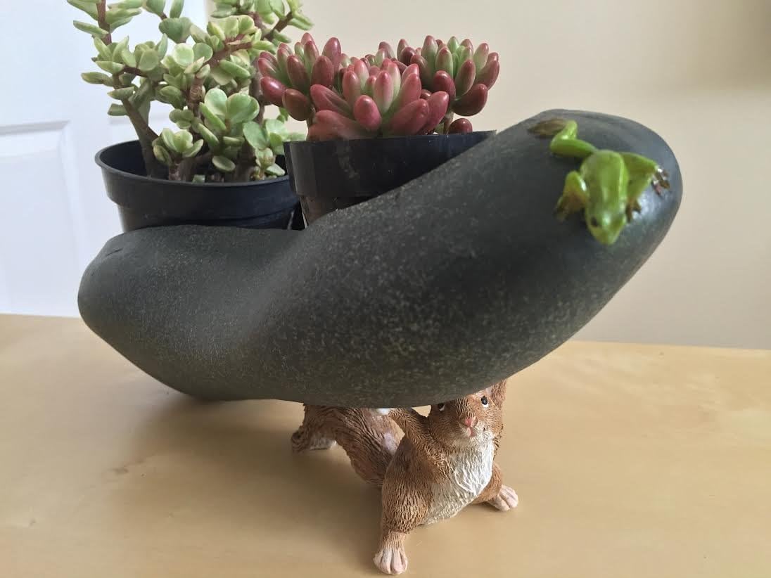 Antique Animal Series Intimate Stone Flower Decorative Planter Pot Indoor Outdoor-11"(L) 5.5"(H) 4.5"(W)-ED06