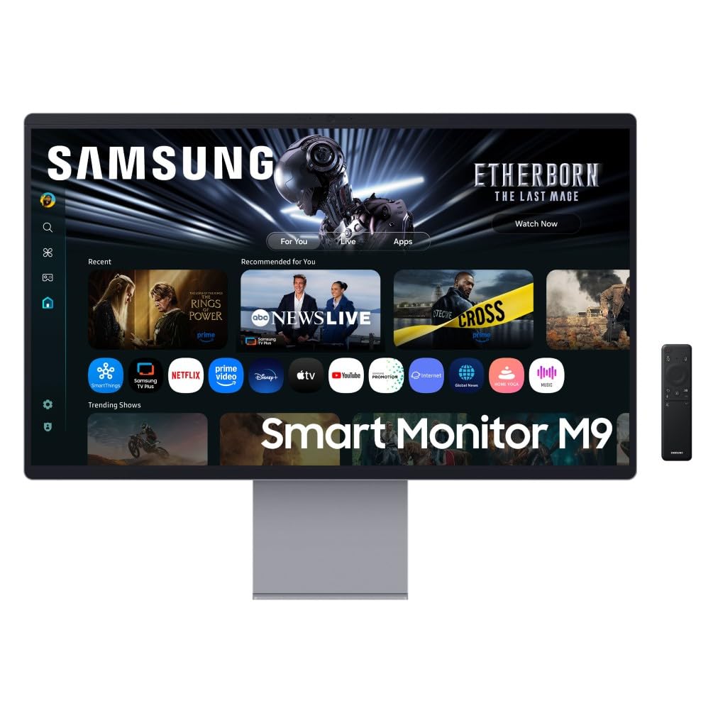 Samsung Smart Monitor M9 (S32FM900), Flat 32'', 3840x2160 (UHD 4K), Smart Hub con AI, Pannello QD-OLED, Office 365, Gaming Hub, Speaker Integrati, Telecomando, WiFi, HDMI, DP, USB-C