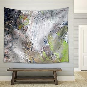 Abstract Multicolor Layer Artwork, Opaque and Transparent Oil Paint Textures on Canvas - Fabric Wall Tapestry Home Decor - 51x60 inches