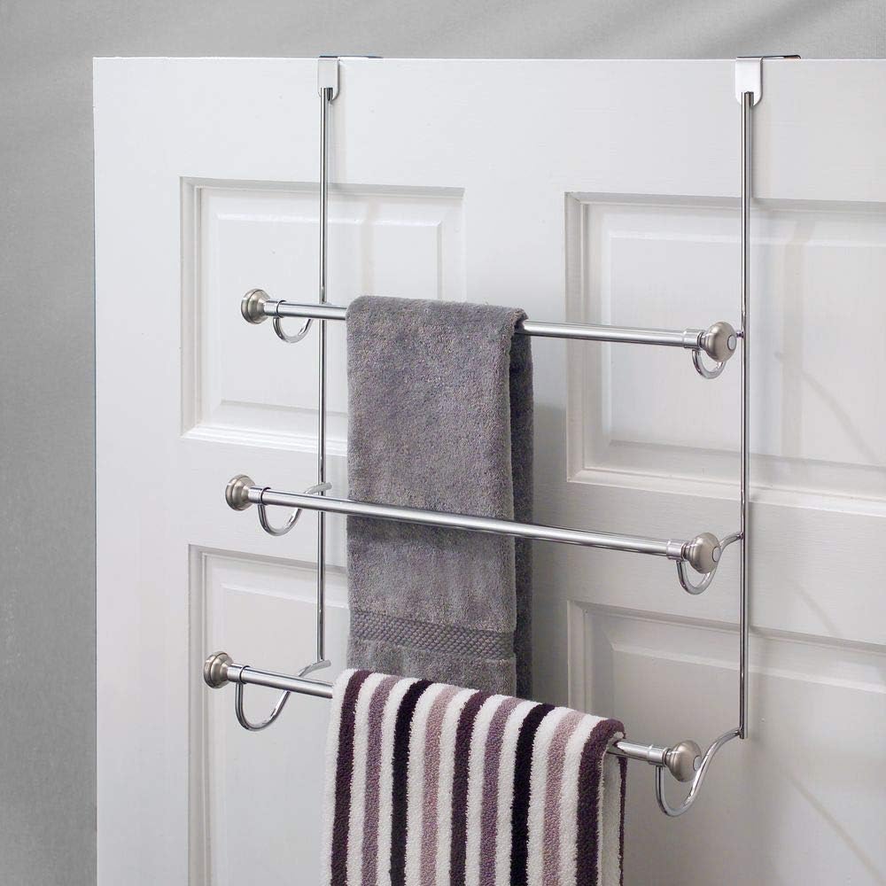 iDesign York Over the Shower Door Towel Rack for Bathroom, 1.5" x 7" x 22.8", Chrome/Brushed,79150: Home & Kitchen