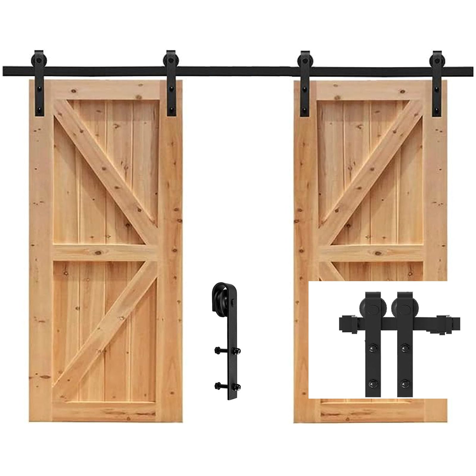Betensh 9.6FT=293cm Sliding Door Kits for Double Door Sliding Barn Double Door Hardware Track Kit Carbon Steel J-Shaped Hangers