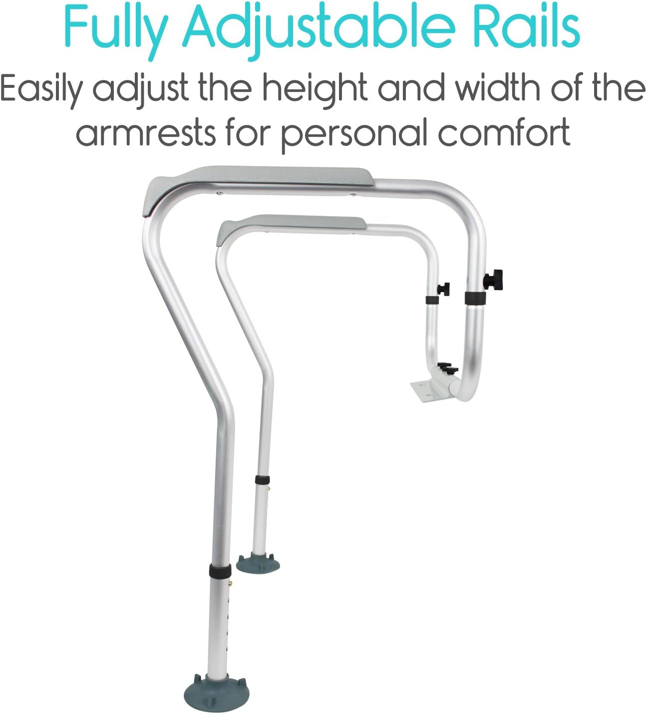 Vive Toilet Rail - Bathroom Safety Frame - Medical Railing Helper for Elderly, Handicap, Disabled, Seniors - Bariatric Assist Handrail Grab Bar - Adjustable Height, Padded Arms Fit Most Toilet Seats - - 