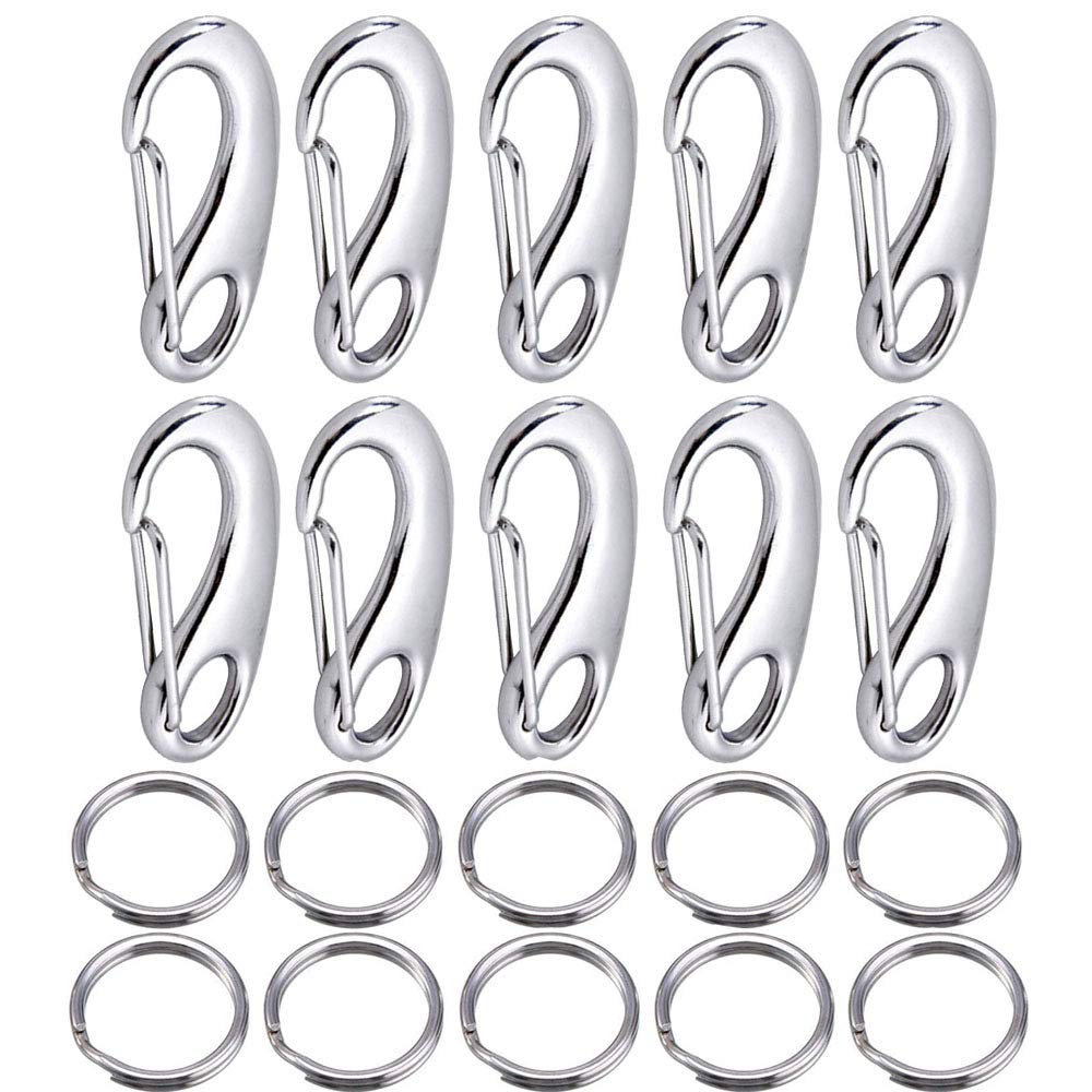 Abimars 316 Stainless Steel Spring Snap Rope Hook, With Eyelet Keychain for Outdoor Camping Tactical Survival Gear(10 Pack)