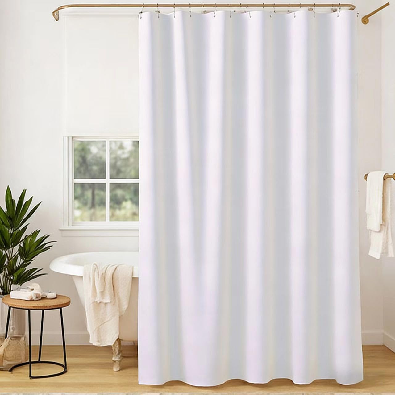 GONOVE Shower Curtain for Bathroom 180 x 180 cm Anti-Mould Mildew Resistant Waterproof Thicken Polyester Fabric Shower Curtain Liner White Washable Bath Curtain with Hooks White