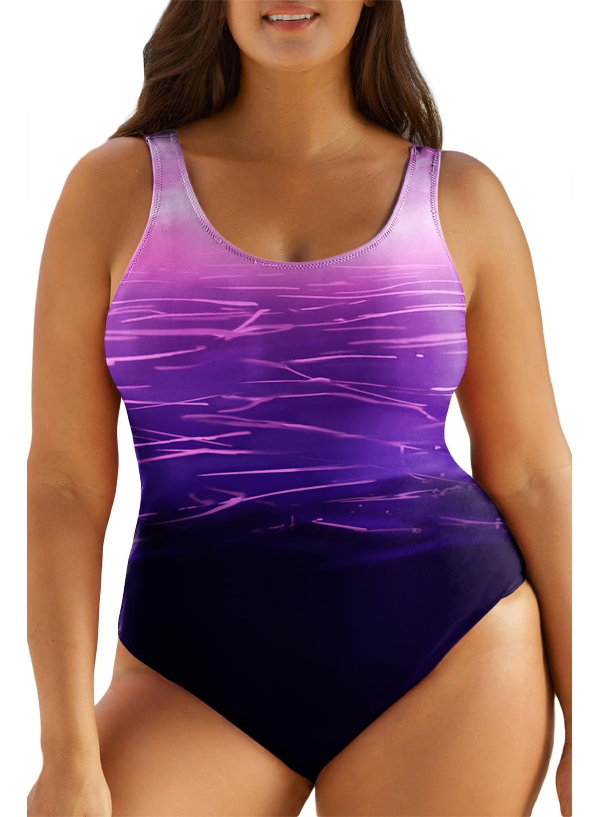 Photo 1 of Eytino Plus Size Swimsuit for Women Back Crisscross Sports Tummy Control One Piece Bathing Suits,2X Purple