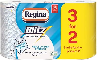 Regina Blitz Kitchen Roll 12 x 3 Pk 3 Ply Heavy Duty Sheets 70 per Roll