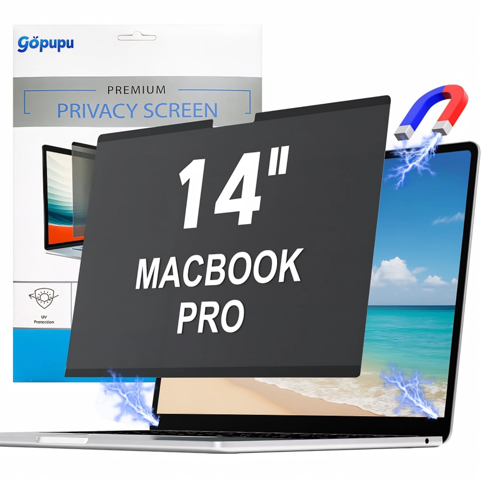 Photo 1 of Strong Magnetic Privacy Screen for Macbook Pro 14 Inch 2021-2024 M1/M2/M3/M4/Pro/Max, Removable Screen Protector Mac Pro Eye Protect Anti-Blue Light Anti-Scratch Laptop Screen Filter Shield Anti-glare