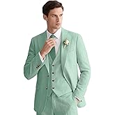 Retro Linen Mens Suit Slim Fit 3 Piece Men Suits Set Linen Tuxedos Blazer Vest Pants Set Groom Wedding Outfit Prom