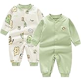 Egaivtya Newborn Baby Boys 2 Pack Cotton Romper Outfits Infant Long Sleeve One-Piece Toddler Button Jumpsuits