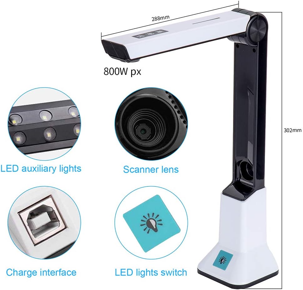 8MP USB Document Camera For Teachers, High Definition Portable Scanner With OCR Text Recognition Function, Real-time Projection Video Recording Versatility A4 Format Used for Office Education Training : Electronics