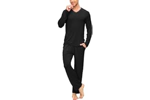 JINSHI Mens Pajamas Set Soft Mens Pjs Lounge Sets Lightweight Long Sleeve Sleepwear Nightwear With Pocket