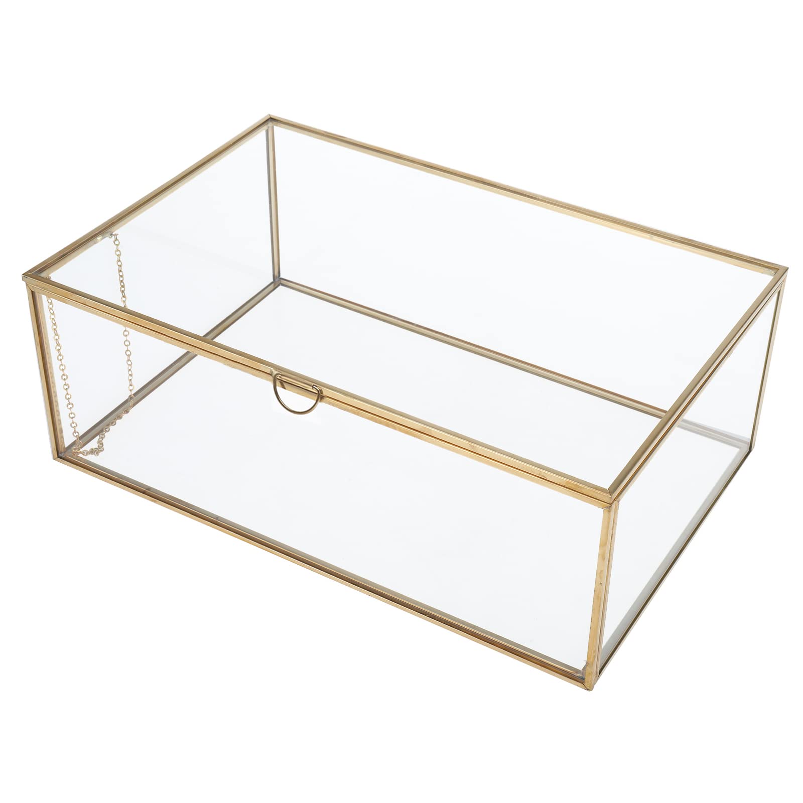 Photo 1 of HighFree Vintage Glass Box with Lid - Clear Jewelry Glass Display Box Keepsake Box - Home Decor Decorative Box for Trinket Rings Bracelet (Gold, Large)