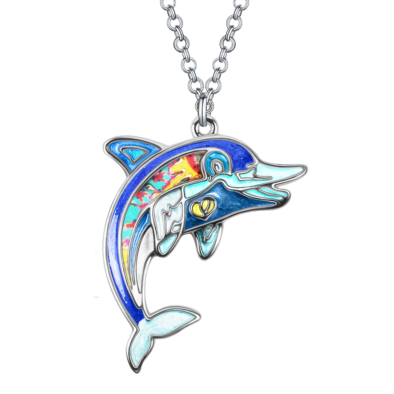 Enamel Alloy Anime Dolphin Necklace Gifts Pendant Fashion Jewelry Ocean Charms for Women Girls (Blue)
