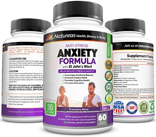 Anti Stress Tranquility: Advanced Stress Support Supplement with Biotin, Magnesium, Niacin, St John's Wort and proprietary Blend. Promotes Stress and Anxiety Relief. Non-GMO, Dairy Free, Gluten Free 