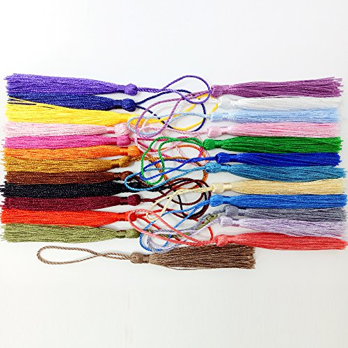 VAPKER 100 Pieces 13cm/5-Inch Silky Handmade Soft Tassels Floss Bookmark Tassels with 2-inch Cord Loop for Jewelry Making, DIY Projects, Bookmarks(25 Colors)