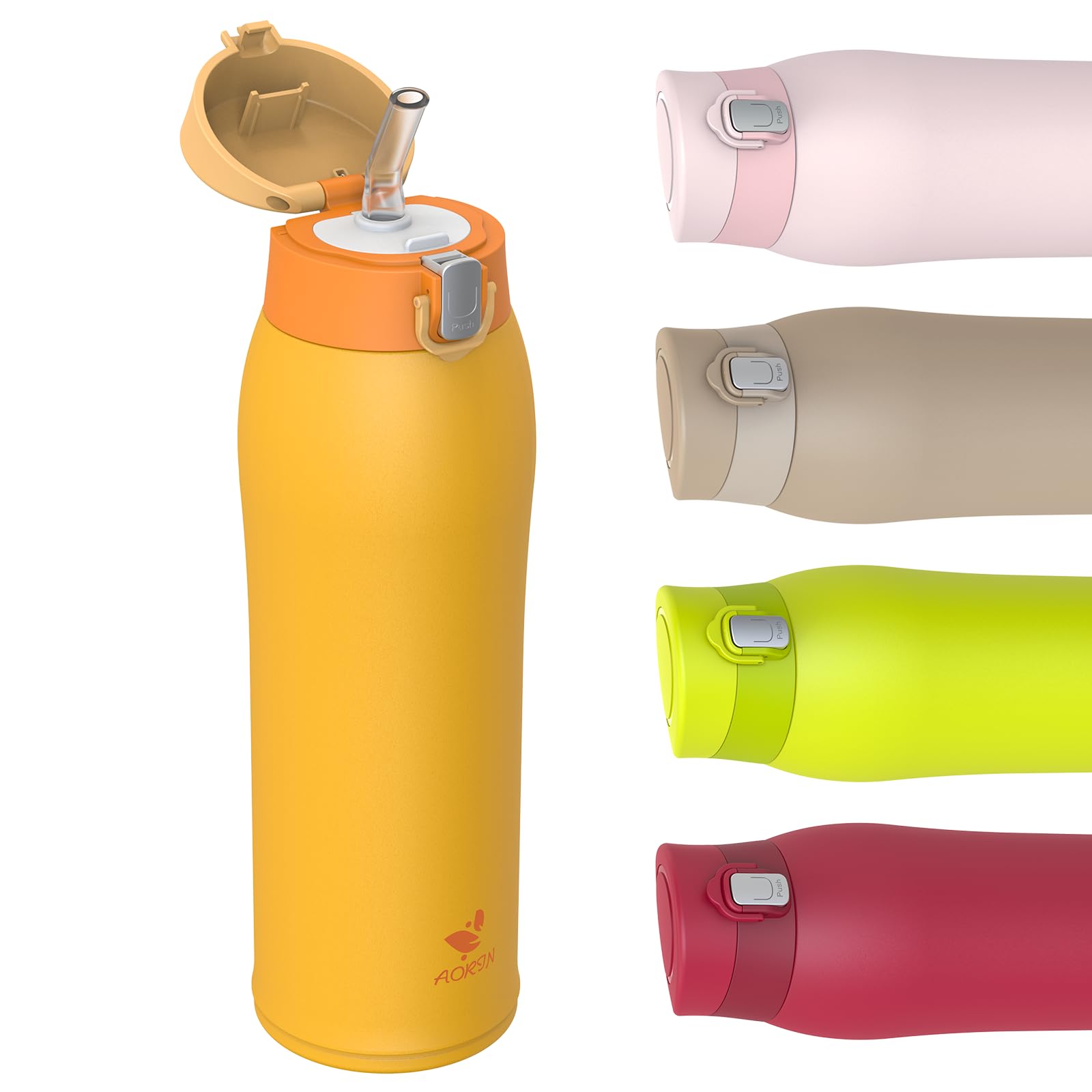 AORIN Stainless Steel Water Bottle, 750ml Insulated Water Bottles with Straw Flip Lid, Double Walled Metal Bottle Keep Drinks Hot & Cold, Leakproof, BPA-Free Flask for Travel, Sport, Gym