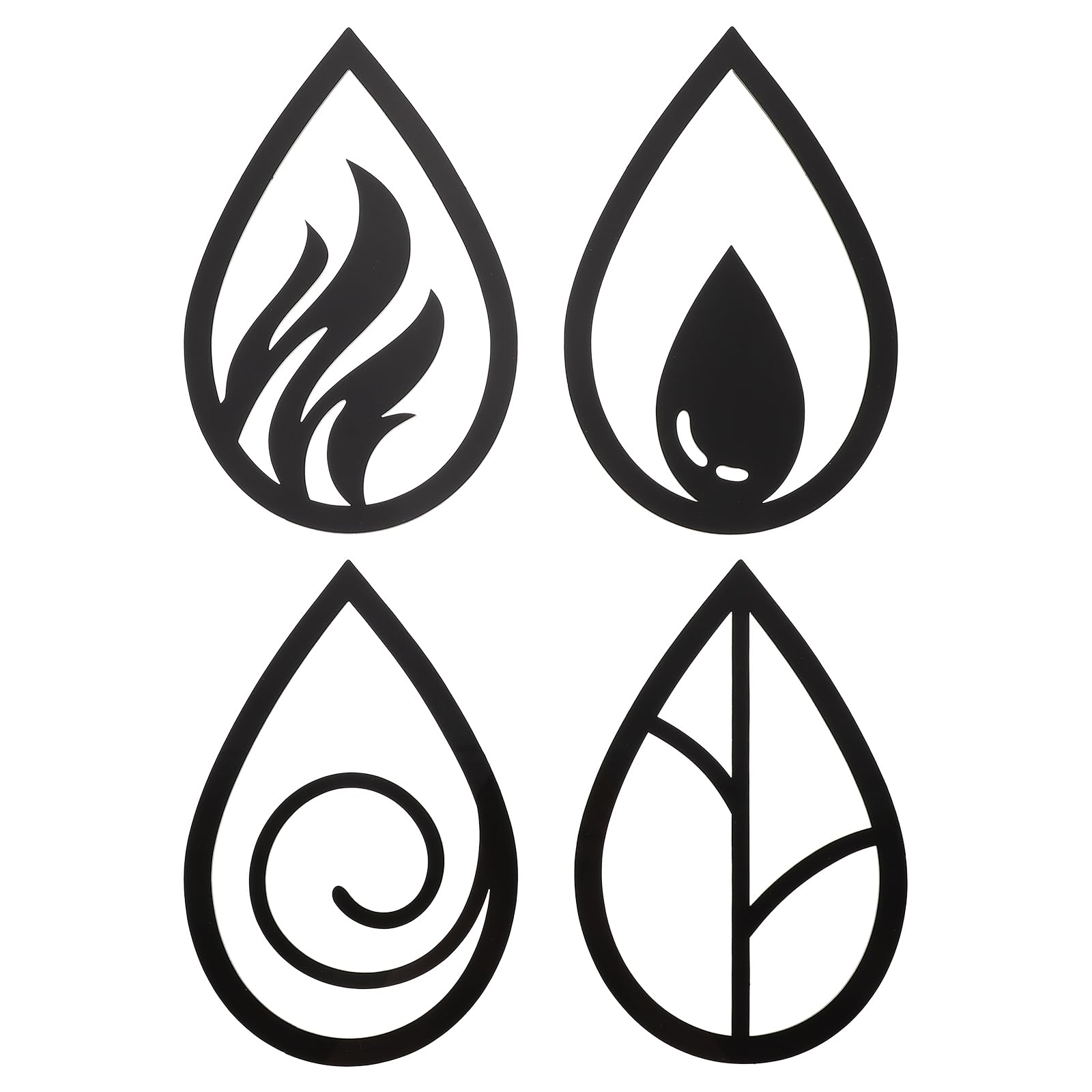 HOMSFOU Home Decor Metal Wall Art: Air Fire Symbol Sign 4pcs Geometric Wall Hanging for Home Living Room Decorative Wall Decoration Black 3d Wallpaper