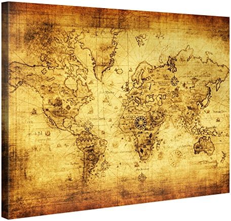 Damenight Modern Canvas Wall Art painting for home decor large old vintage paper map of world print on canvas landscape the picture for home wall decor deccoration